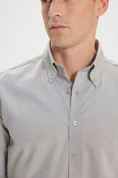 Men's Green Slim Fit Narrow Cut Button-Down Collar 100% P - 4