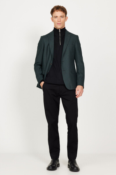 Men's Green Slim Fit Narrow Cut Patterned Wool Blazer Jacket with a Mono Collar - 6