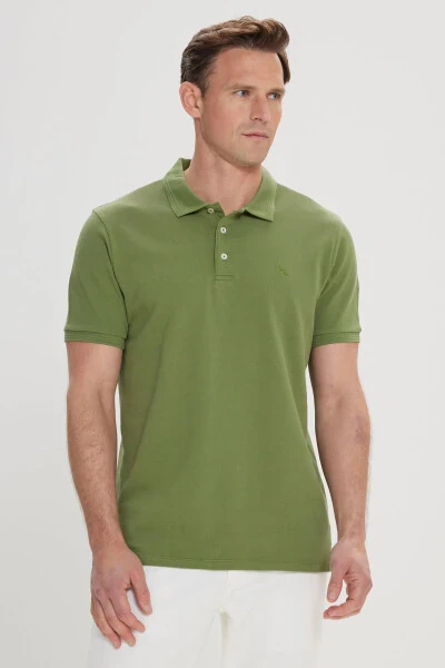 Men's Green Slim Fit Polo Neck 100% Cotton Short Sleeve T-Shirt - ALTINYILDIZ CLASSICS