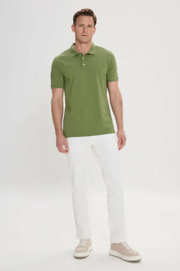 Men's Green Slim Fit Polo Neck 100% Cotton Short Sleeve T-Shirt - 2