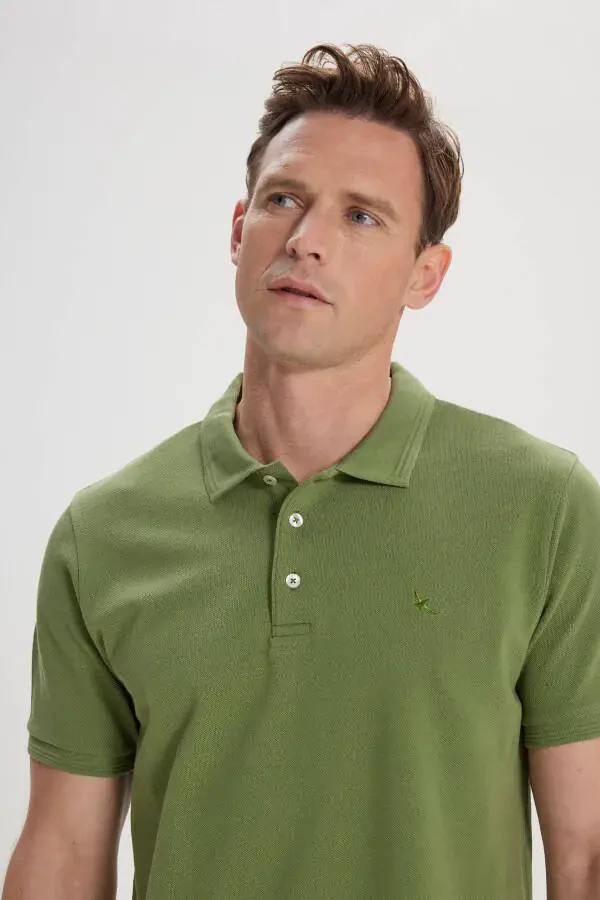 Men's Green Slim Fit Polo Neck 100% Cotton Short Sleeve T-Shirt - 3