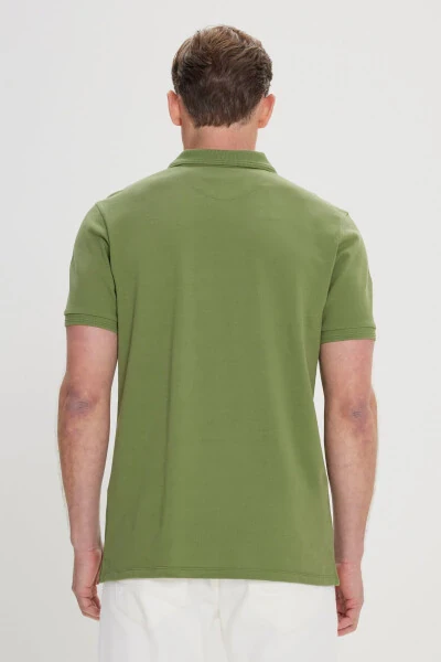 Men's Green Slim Fit Polo Neck 100% Cotton Short Sleeve T-Shirt - 4