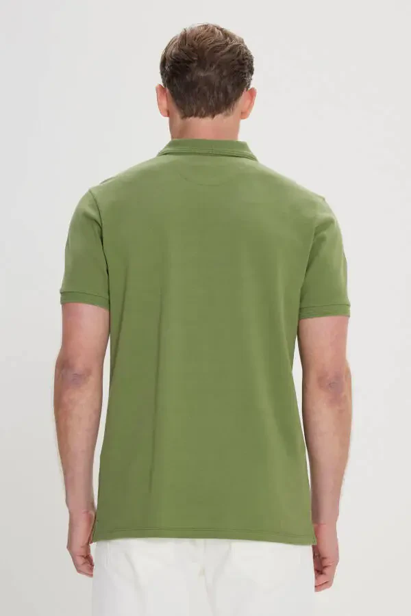 Men's Green Slim Fit Polo Neck 100% Cotton Short Sleeve T-Shirt - 4