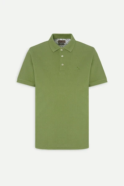 Men's Green Slim Fit Polo Neck 100% Cotton Short Sleeve T-Shirt - 5