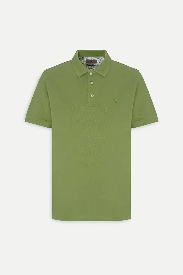 Men's Green Slim Fit Polo Neck 100% Cotton Short Sleeve T-Shirt - 5