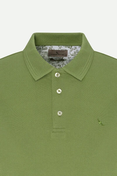 Men's Green Slim Fit Polo Neck 100% Cotton Short Sleeve T-Shirt - 6