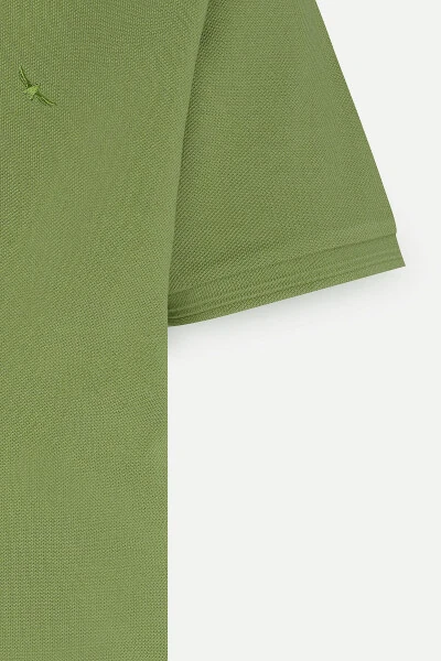 Men's Green Slim Fit Polo Neck 100% Cotton Short Sleeve T-Shirt - 7