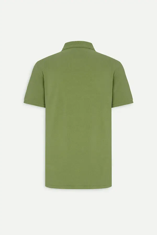 Men's Green Slim Fit Polo Neck 100% Cotton Short Sleeve T-Shirt - 8