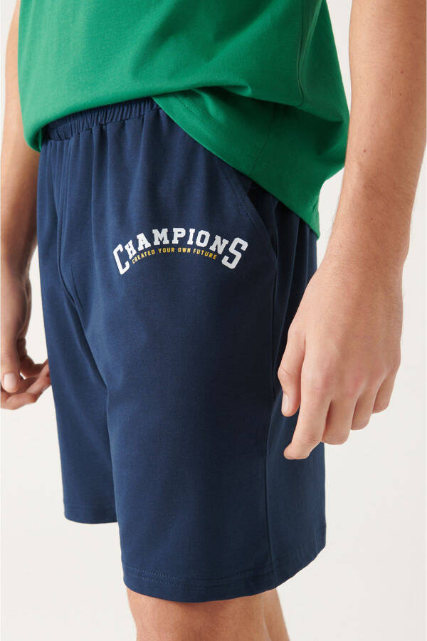 Men's Green Special Boxed Pajama Set with Bike Neck, 100% Cotton, Short Sleeve, Shorts E003301 - 19