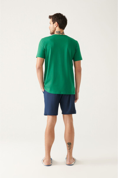 Men's Green Special Boxed Pajama Set with Bike Neck, 100% Cotton, Short Sleeve, Shorts E003301 - 21