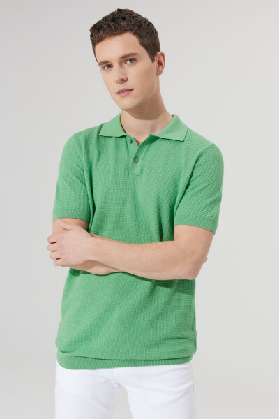 Men's Green Standard Fit Regular Fit Polo Collar %1 - 7