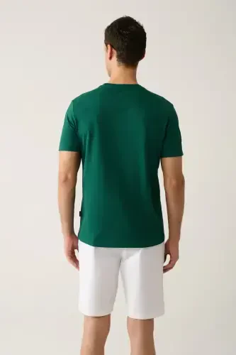 Men's Green T-shirt 100% Cotton Breathable Crew Neck Regular Fit E001000 - 4