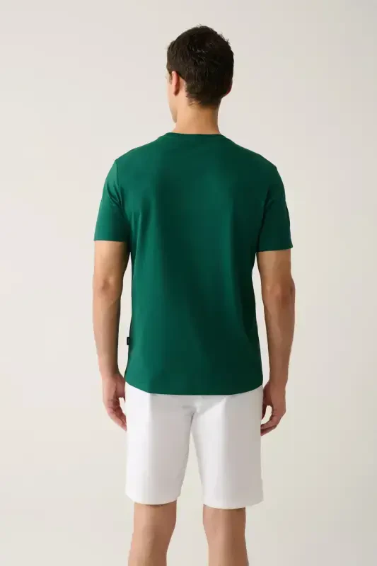 Men's Green T-shirt 100% Cotton Breathable Crew Neck Regular Fit E001000 - 4