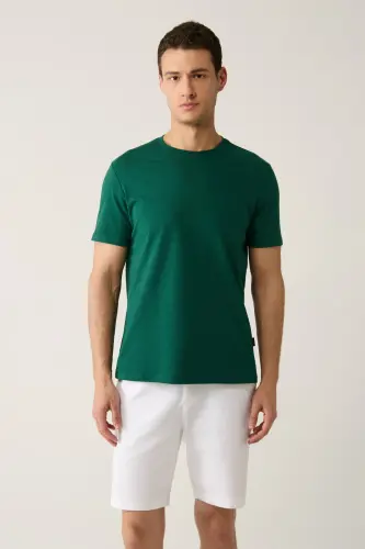 Men's Green T-shirt 100% Cotton Breathable Crew Neck Regular Fit E001000 