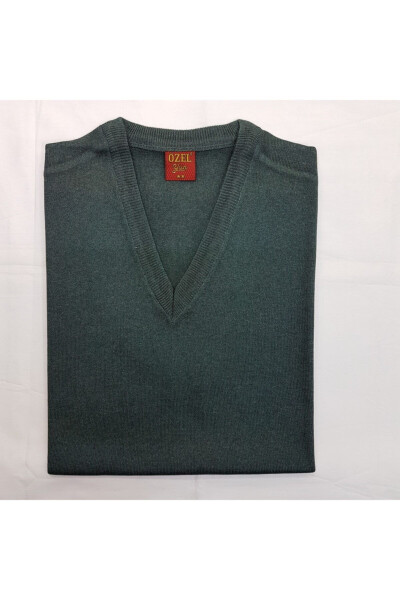 Men's Green V-Neck Sweater - 1