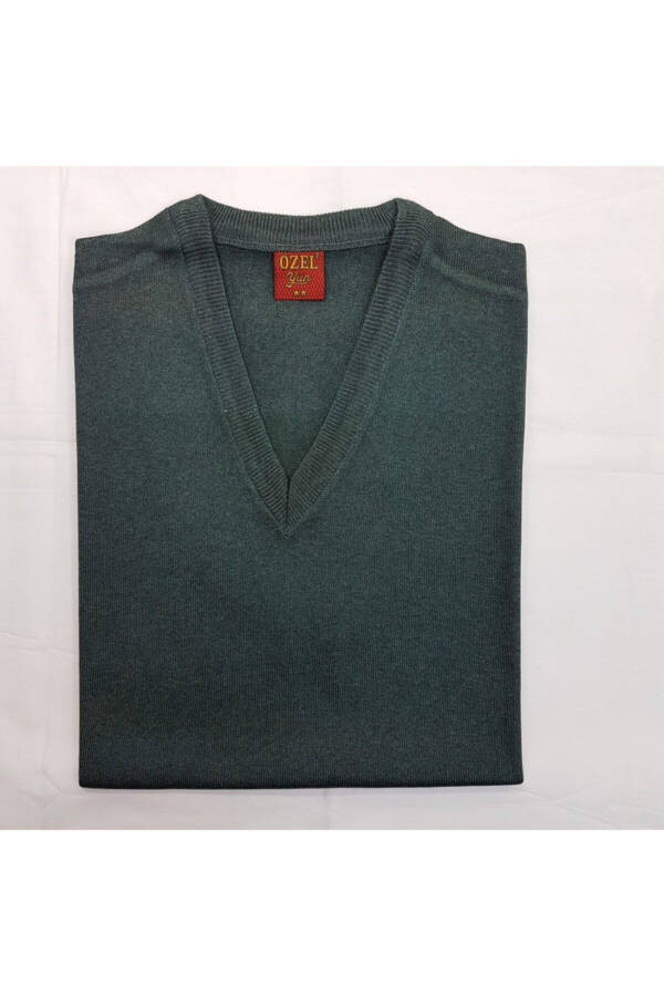 Men's Green V-Neck Sweater - 1