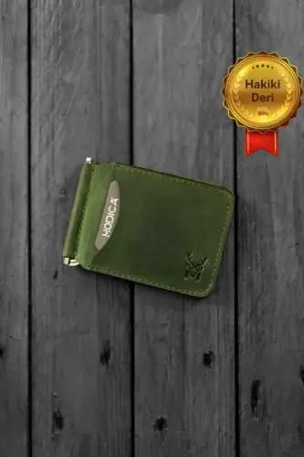 Men's Green Wallet Cardholder Natural Money Clip Gift Box Genuine Leather Wallet Cardholder | Larga-Green - 1