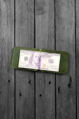 Men's Green Wallet Cardholder Natural Money Clip Gift Box Genuine Leather Wallet Cardholder | Larga-Green - 3