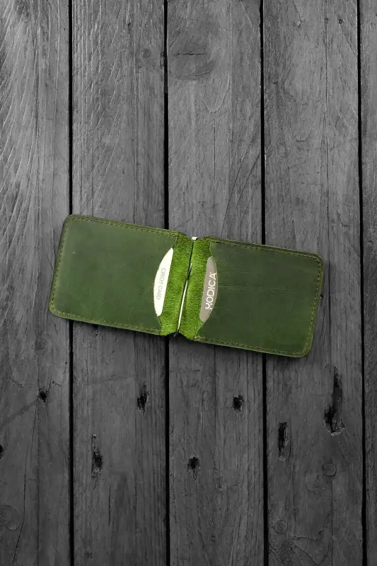 Men's Green Wallet Cardholder Natural Money Clip Gift Box Genuine Leather Wallet Cardholder | Larga-Green - 4