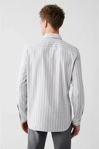 Men's Grey 100% Cotton Oxford Striped Shirt A31y2055-Grey - 4
