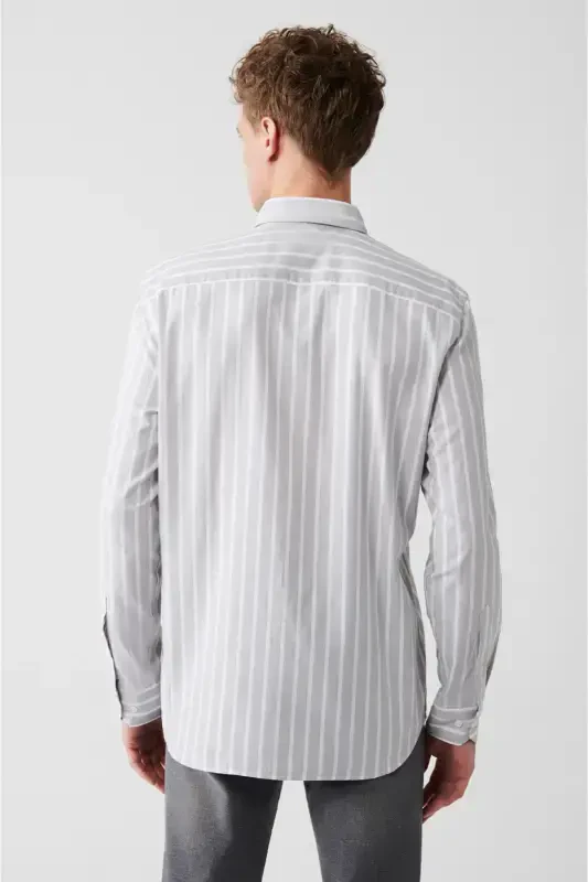 Men's Grey 100% Cotton Oxford Striped Shirt A31y2055-Grey - 4