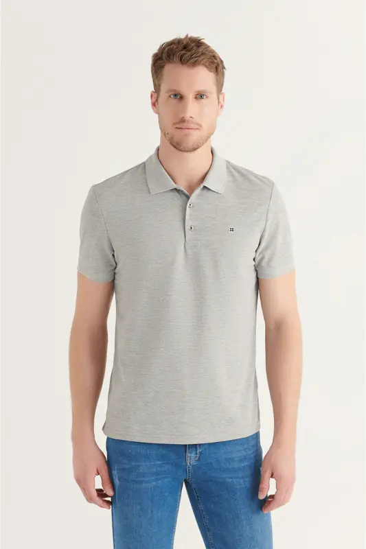 Men's Grey 100% Cotton Stay-Cool Polo Shirt E001004-Grey - AVVA