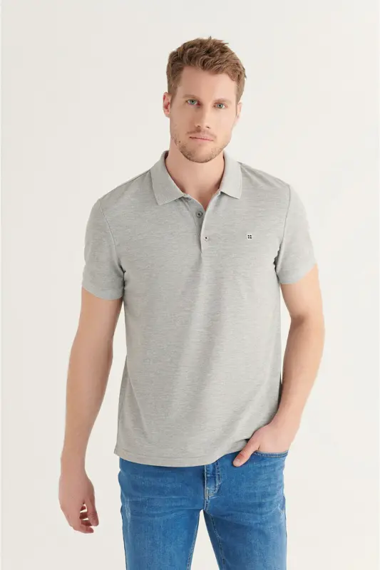 Men's Grey 100% Cotton Stay-Cool Polo Shirt E001004-Grey - 3