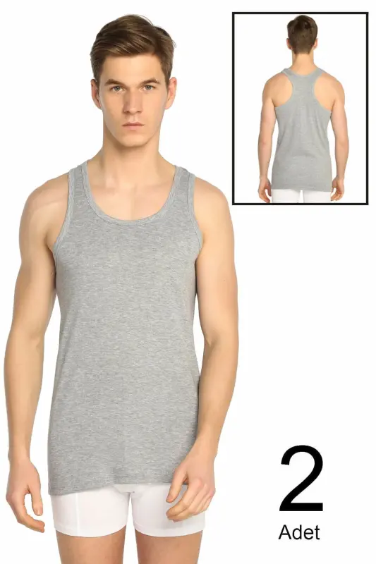 Men's Grey 2-Pack Ribbed Sports Tank Top ELF568T0118CCM2-Grey - 1