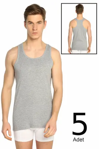 Men's Grey 5-Pack Ribbed Sports Tank Top ELF568T0118CCM5-Grey - 1
