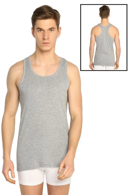 Men's Grey 5-Pack Ribbed Sports Tank Top ELF568T0118CCM5-Grey - 2