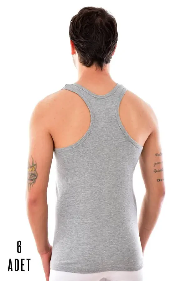 Men's Grey 6 Pack Cotton Sports Tank Top Grey 0118 - 12