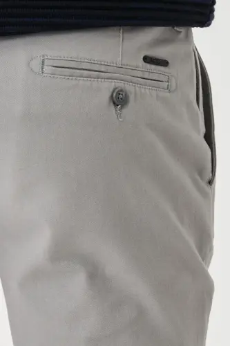 Men's Grey Anti-Bagging Slim Fit Side Pocket Cotton Stretch Chino Pants - Grey2 - 3