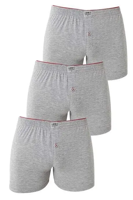Men's Grey Button Boxer 3-Pack 100% Cotton Jersey - 6
