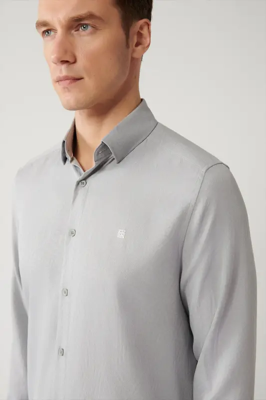 Men's Grey Button-Down Brit Collar Easy Iron Shirt A41y2043-Grey - 2