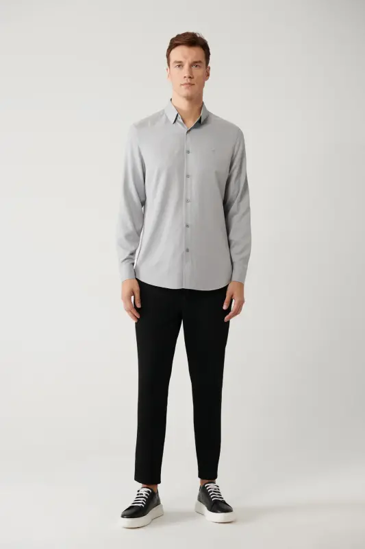Men's Grey Button-Down Brit Collar Easy Iron Shirt A41y2043-Grey - 5
