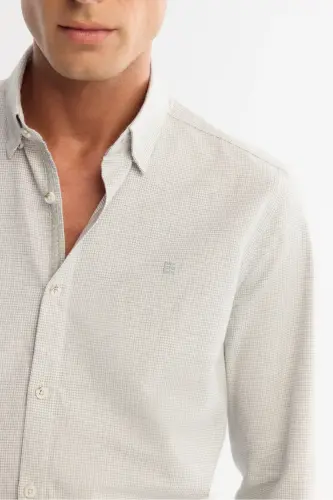 Men's Grey Button-Down Collar 100% Cotton Flannel Shirt A4 - 2