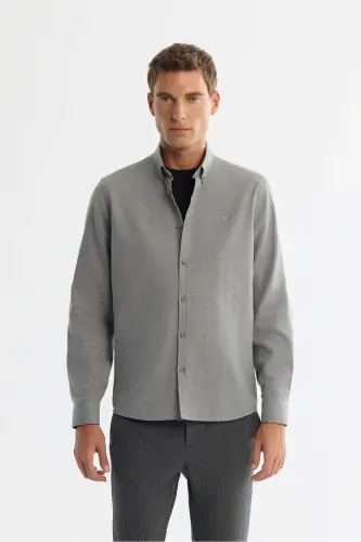 Men's Grey Button-Down Collar 100% Cotton Shirt B002033-Grey 