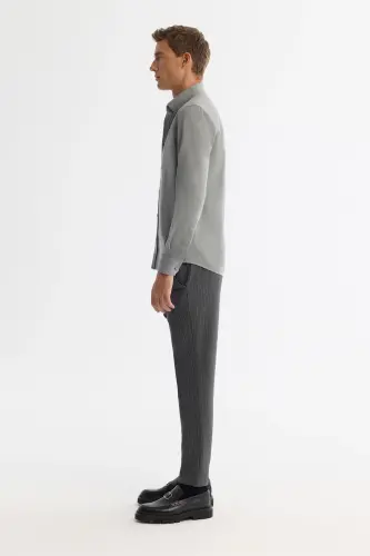 Men's Grey Button-Down Collar 100% Cotton Shirt B002033-Grey - 3