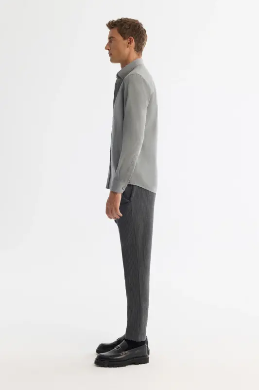 Men's Grey Button-Down Collar 100% Cotton Shirt B002033-Grey - 3