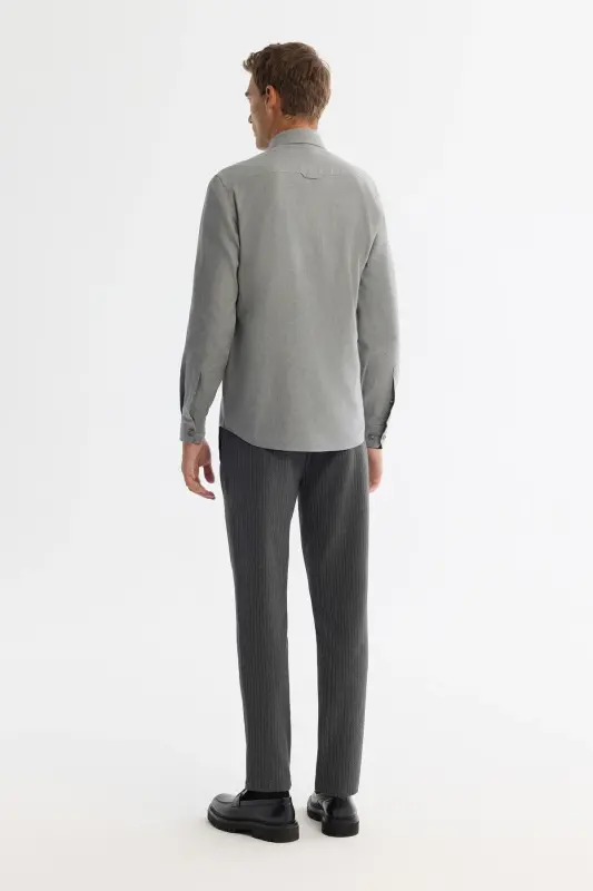 Men's Grey Button-Down Collar 100% Cotton Shirt B002033-Grey - 4