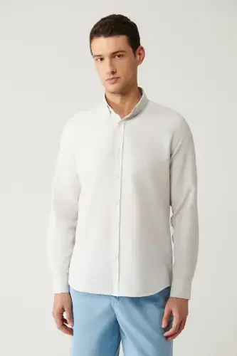 Men's Grey Button-Down Collar Easy Iron Cotton Oxford Shirt E002000-Grey - 1