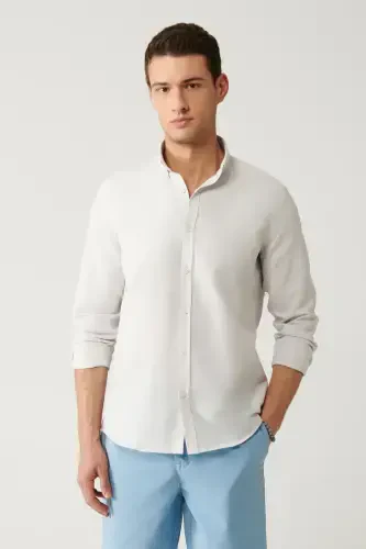 Men's Grey Button-Down Collar Easy Iron Cotton Oxford Shirt E002000-Grey - 3