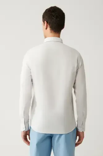 Men's Grey Button-Down Collar Easy Iron Cotton Oxford Shirt E002000-Grey - 4