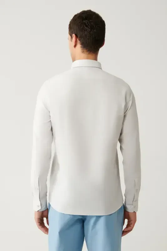 Men's Grey Button-Down Collar Easy Iron Cotton Oxford Shirt E002000-Grey - 4