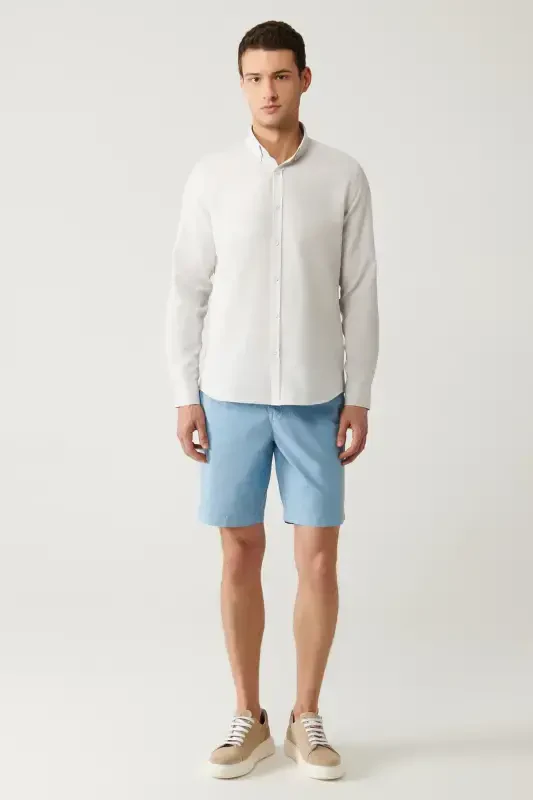 Men's Grey Button-Down Collar Easy Iron Cotton Oxford Shirt E002000-Grey - 5