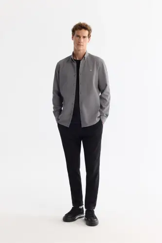 Men's Grey Button-Down Collar Easy Iron Striped - 5
