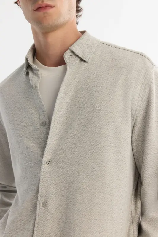 Men's Grey Button-Down Collar Patterned Easy Iron - 2