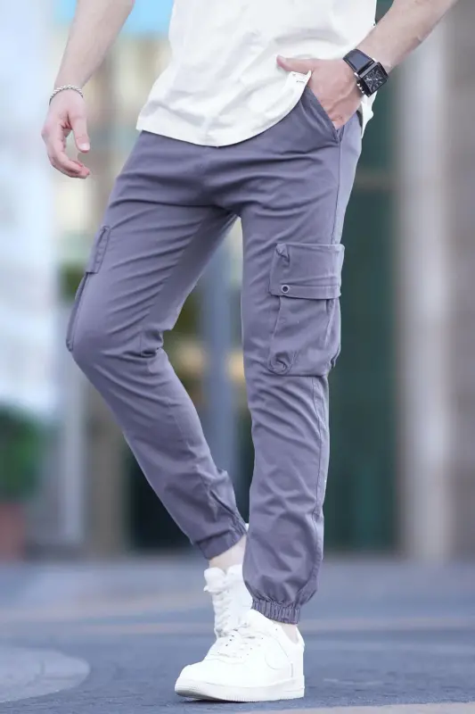 Men's Grey Cargo Pocket Trousers 5647-Grey - 3