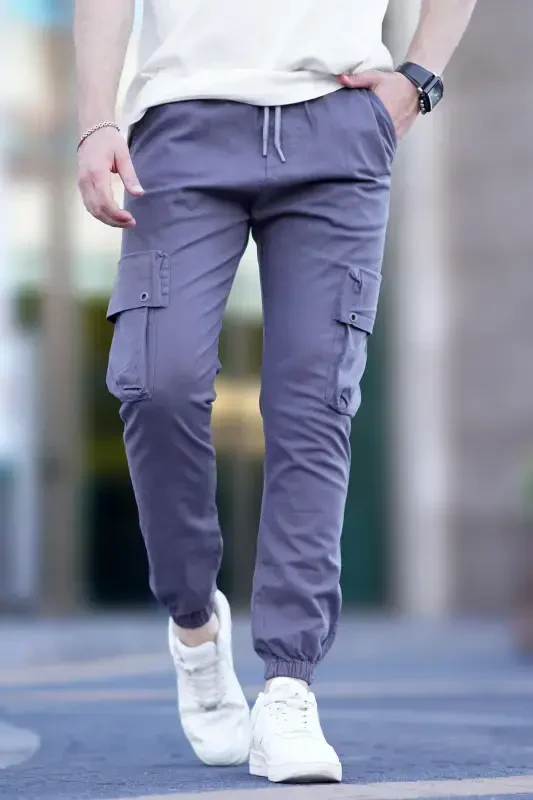 Men's Grey Cargo Pocket Trousers 5647-Grey - 2