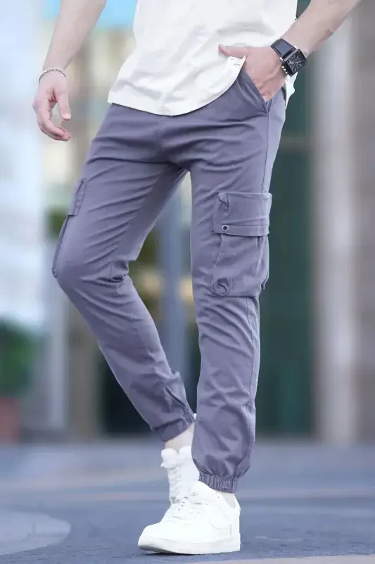 Men's Grey Cargo Pocket Trousers 5647-Grey - 3